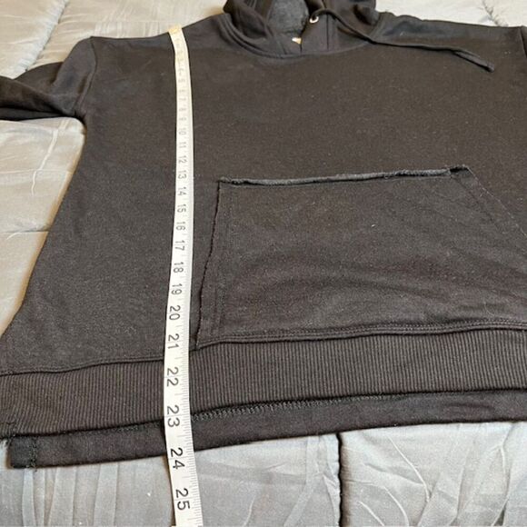 For the Republic French Terry Hoodie Womens Black Kangaroo Pocket Lightweight XS - Picture 8 of 9